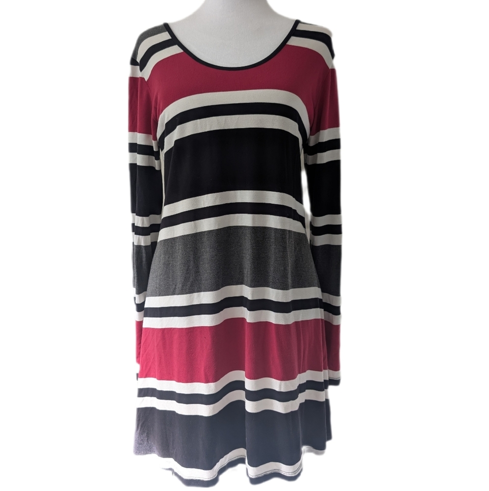 Miik Striped Long Sleeve Tunic Sustainable Canadian Red White Grey Black -M-